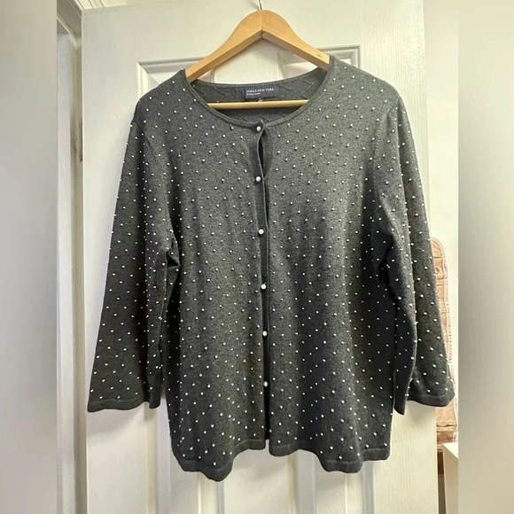 Jones New York pearl beaded cardigan. Gray Size L - Picture 1 of 4